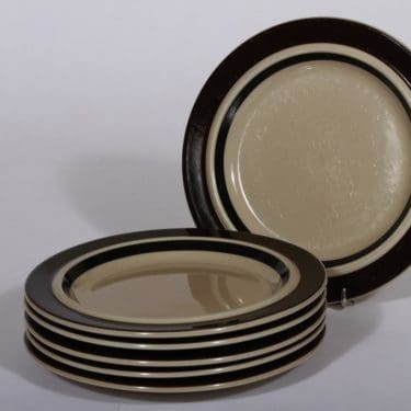 Arabia Ruija lautaset, ruskea, 6 kpl, suunnittelija Raija Uosikkinen, pienet, käsin maalattu