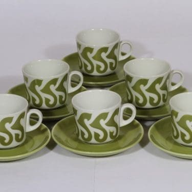 Arabia BR kahvikupit, vihreä, 6 kpl, suunnittelija , puhalluskoriste, retro