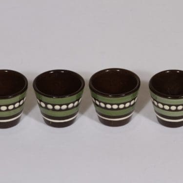 Kupittaan savi munakupit, käsinmaalattu, 4 kpl, suunnittelija Gudrun Raunio, käsinmaalattu, signeerattu