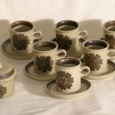 Arabia Tunturi kahviastiasto 6:lle, käsinmaalattu, suunnittelija Olga Osol, käsinmaalattu