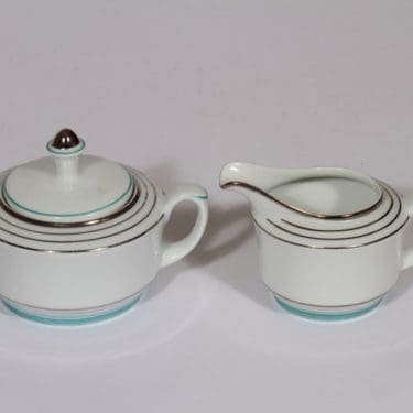 Arabia Raitahopea sokerikko ja kermakko, suunnittelija , raitakoriste, art deco