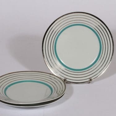 Arabia Raitahopea leivoslautaset, 3 kpl, suunnittelija , raitakoriste, art deco