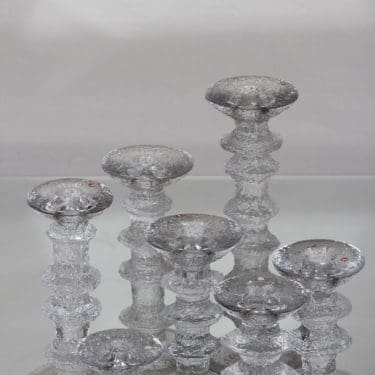 Iittala Festivo kynttilänjalat, kirkas, 7 kpl, suunnittelija Timo Sarpaneva, eri kokoja