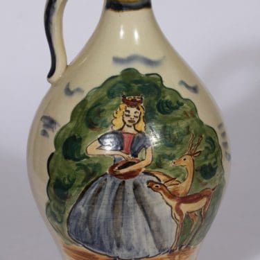 Kupittaan savi 379 maljakko/kaadin, käsinmaalattu, suunnittelija Ilse Isaksson, käsinmaalattu, suuri, signeerattu, naisaihe