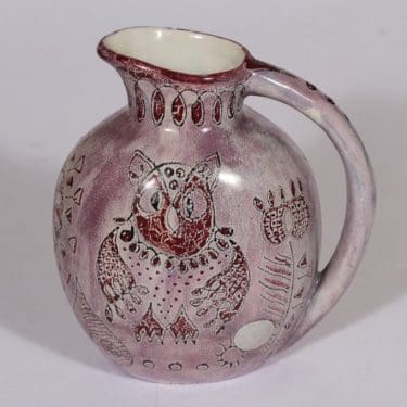 Kupittaan savi 424-2 kaadin, käsinmaalattu, suunnittelija Gunnar Iso-Puonti, käsinmaalattu, signeerattu, pöllöaihe