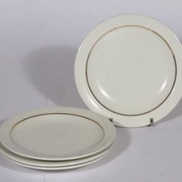 Arabia Harlekin Gold leivoslautaset, valkoinen, 4 kpl, suunnittelija Inkeri leivo, kultaraita