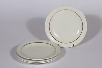 Arabia Harlekin Gold leivoslautaset, valkoinen, 4 kpl, suunnittelija Inkeri leivo, kultaraita