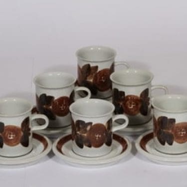 Arabia Rosmarin kahvikupit, 16 cl, 6 kpl, suunnittelija Ulla Procope, 16 cl, käsinmaalattu, signeerattu