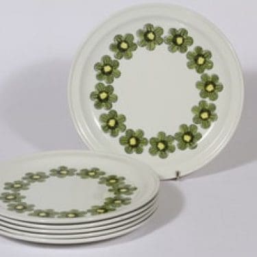 Arabia Primavera lautaset, matala, 6 kpl, suunnittelija Esteri Tomula, matala, serikuva, kukka-aihe, retro