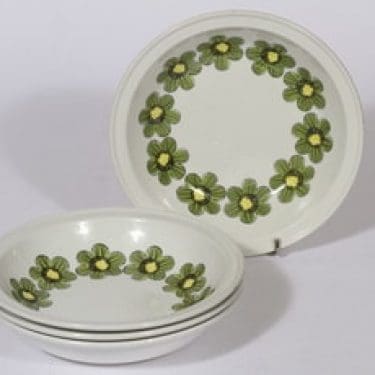 Arabia Primavera lautaset, syvä, 4 kpl, suunnittelija Esteri Tomula, syvä, serikuva, kukka-aihe, retro