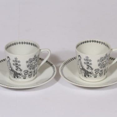 Arabia Emilia kahvikupit, mustavalkoinen, 2 kpl, suunnittelija , kuparipainokoriste
