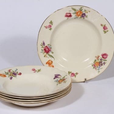 Arabia Kesäkukka lautaset, syvä, 6 kpl, suunnittelija , syvä, siirtokuva, kukka-aihe