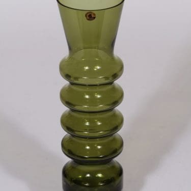 Riihimäen lasi Pagoda maljakko, oliivinvihreä, suunnittelija Nanny Still,