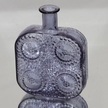 Riihimäen lasi Grapponia koristepullo, neodymi, suunnittelija Nanny Still,