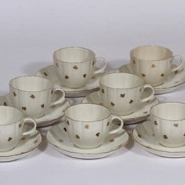 Arabia Hippu kahvikupit, 7 kpl, suunnittelija , painokoriste, kullattu