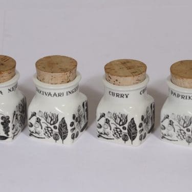 Arabia Maustekuva maustepurkit, mustavalkoinen, 4 kpl, suunnittelija , serikuva