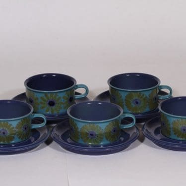 Arabia S teekupit, käsinmaalattu, 5 kpl, suunnittelija Hilkka-Liisa Ahola, käsinmaalattu, signeerattu, kukka-aihe