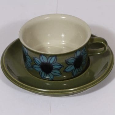 Arabia S teekuppi, käsinmaalattu, suunnittelija Hilkka-Liisa Ahola, käsinmaalattu, signeerattu, retro