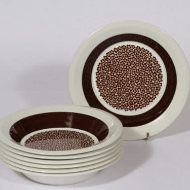 Arabia Faenza lautaset, syvä, 7 kpl, suunnittelija Inkeri Seppälä, syvä, serikuva