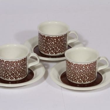 Arabia Faenza kahvikupit, ruskea, 3 kpl, suunnittelija Inkeri Seppälä, serikuva
