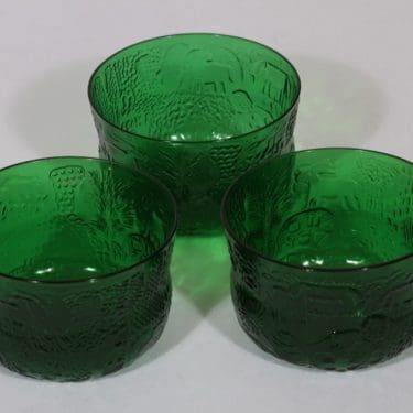 Nuutajärvi Fauna jälkiruokakulhot, vihreä, 3 kpl, suunnittelija Oiva Toikka,