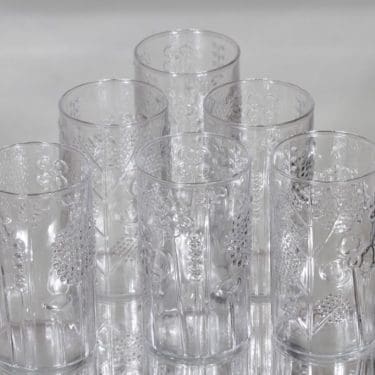 Nuutajärvi Flora lasit, kirkas, 6 kpl, suunnittelija Oiva Toikka,