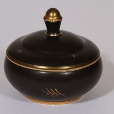 Arabia HD rasia, ruskea, suunnittelija Greta-Lisa Jäderholm-Snellman, painokoriste, art deco