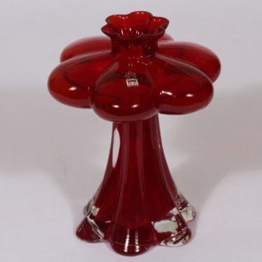 Riihimäen lasi Päivänkukka maljakko, punainen, suunnittelija Helena Tynell,