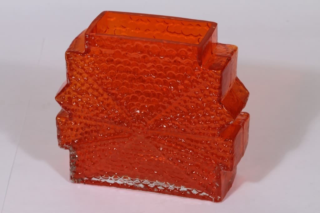 Riihimäen lasi Stellaria maljakko, oranssi, suunnittelija Nanny Still, retro