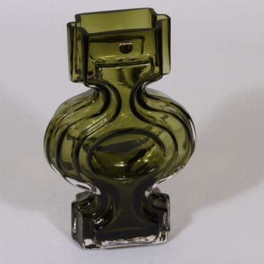 Riihimäen lasi Emma maljakko, oliivinvihreä, suunnittelija Helena Tynell,