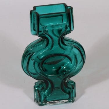 Riihimäen lasi Emma maljakko, turkoosi, suunnittelija Helena Tynell,