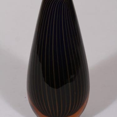 Riihimäen lasi Vuokko maljakko, Keltainen-sininen, suunnittelija Nanny Still, filigraani, signeerattu