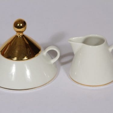 Arabia Harlekin Gold sokerikko ja kermakko, kullattu, suunnittelija Inkeri Leivo,