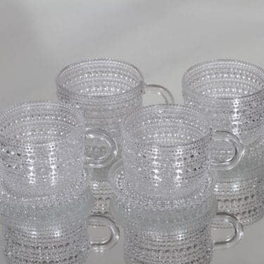 Nuutajärvi Kastehelmi kahvikupit, kirkas, 4 kpl, suunnittelija Oiva Toikka,