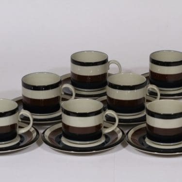 Arabia Kaira teekupit, 20 cl, 7 kpl, suunnittelija , 20 cl, käsinmaalattu, raitakoriste