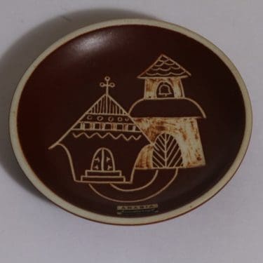 Arabia Tarina seinälaatta, ruskea, suunnittelija , pieni, käsinraaputettu