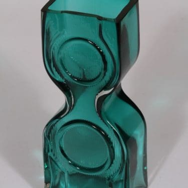 Riihimäen lasi Kaappikello maljakko, turkoosi, suunnittelija Helena Tynell,