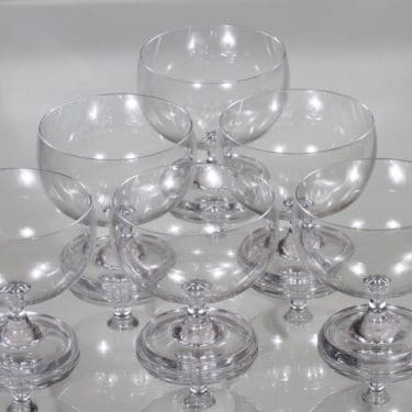 Iittala Seitsemän aurinkoa jälkiruokakulhot, kirkas, 6 kpl, suunnittelija Tapio Wirkkala, jalallinen