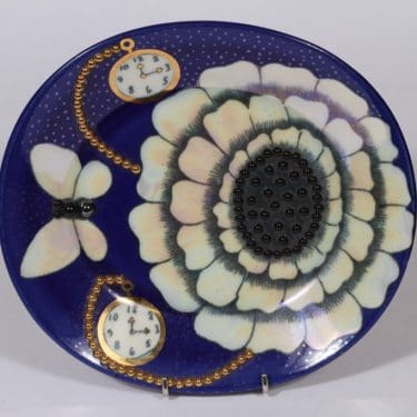 Arabia Florence vati, sininen, suunnittelija Birger Kaipiainen, pieni, soikea, serikuva