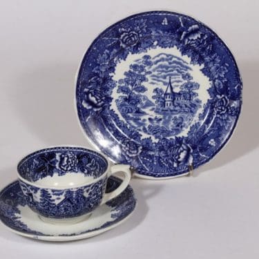 Arabia Maisema kahvikuppi ja lautanen, sininen, suunnittelija , kuparipainokoriste