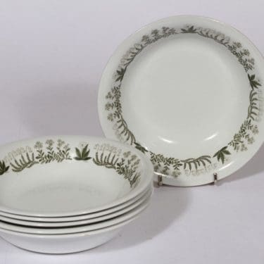 Arabia Polaris lautaset, syvä, 6 kpl, suunnittelija Raija Uosikkinen, syvä, serikuva