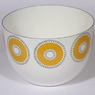 Finel Kehäkukka kulho, keltainen, suunnittelija Esteri Tomula, serikuva, retro