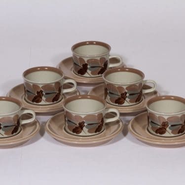 Arabia Koralli mokkakupit, vaaleanpunainen, 6 kpl, suunnittelija , käsinmaalattu, kukka-aihe