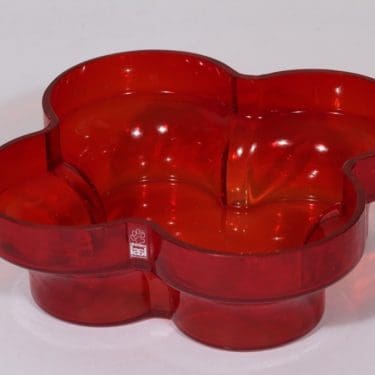 Riihimäen lasi Onnenlehti maljakko, rubiininpunainen, suunnittelija Helena Tynell,