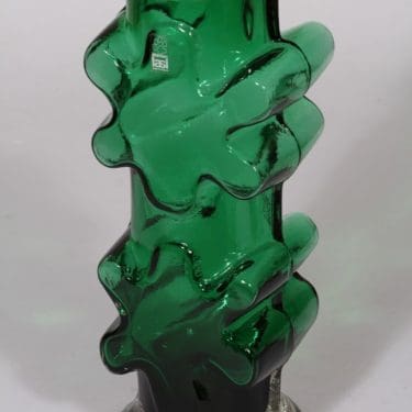 Riihimäen lasi Kasperi maljakko, vihreä, suunnittelija Erkkitapio Siiroinen, suuri, retro