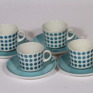 Arabia Pop kahvikupit, turkoosi, 4 kpl, suunnittelija , puhalluskoriste, retro