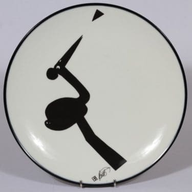 Arabia Piper seinälautanen, musta, suunnittelija Howard Smith, suuri, serikuva, signeerattu