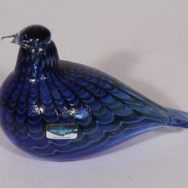 Nuutajärvi koristelintu, Lintu Sininen, suunnittelija Oiva Toikka, Lintu Sininen, pieni, filigraani, signeerattu