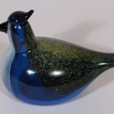 Nuutajärvi koristelintu, Sininärhi, suunnittelija Oiva Toikka, Sininärhi, signeerattu