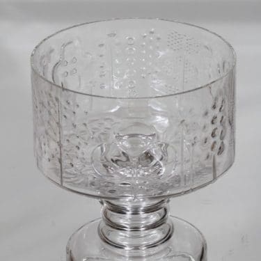 Nuutajärvi Flora kulho, kirkas, suunnittelija Oiva Toikka, jalallinen